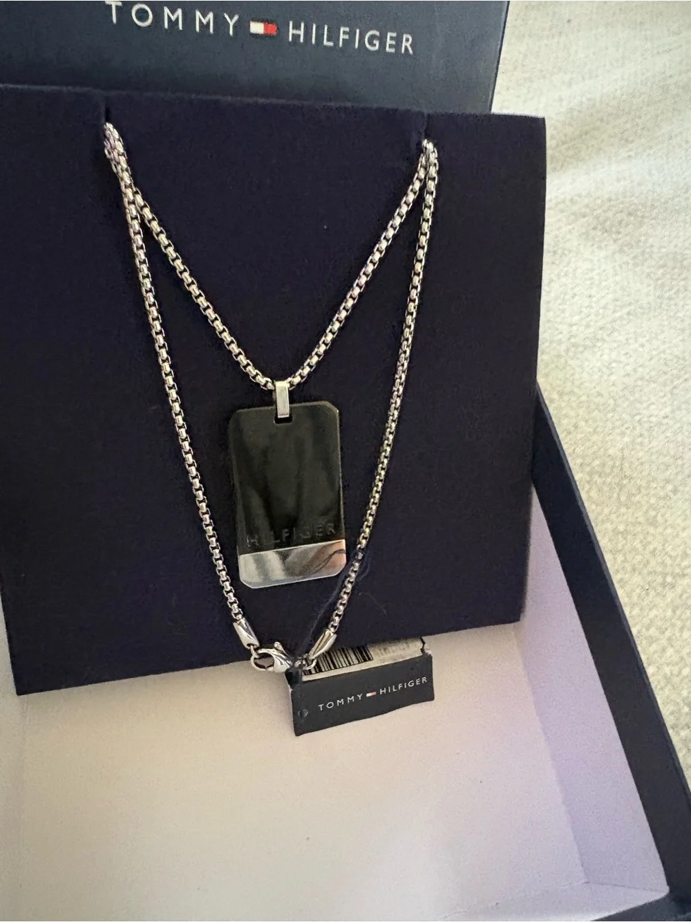 Tommy Hilfiger Double-Layer Stainless Steel Dog Tag Necklace - Black & Silver